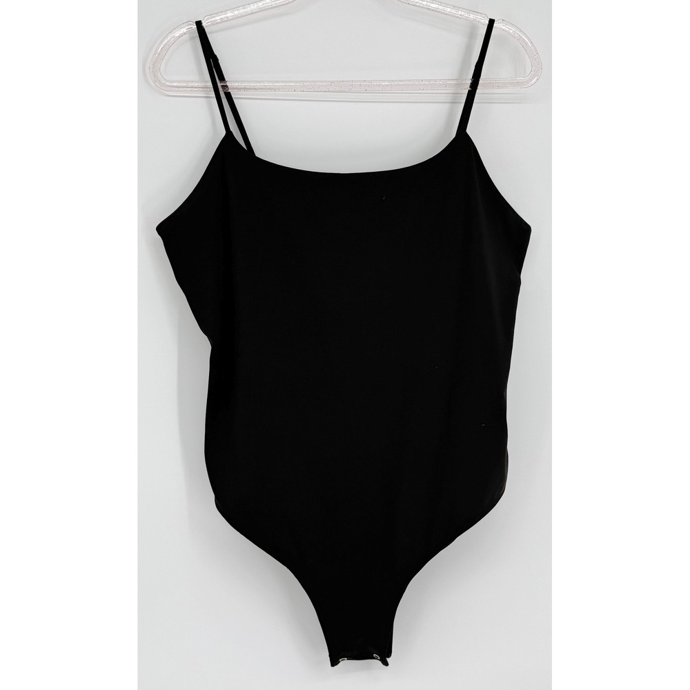 Time and Tru Womens Black Square Neck Spaghetti Strap Bodysuit Sz XL